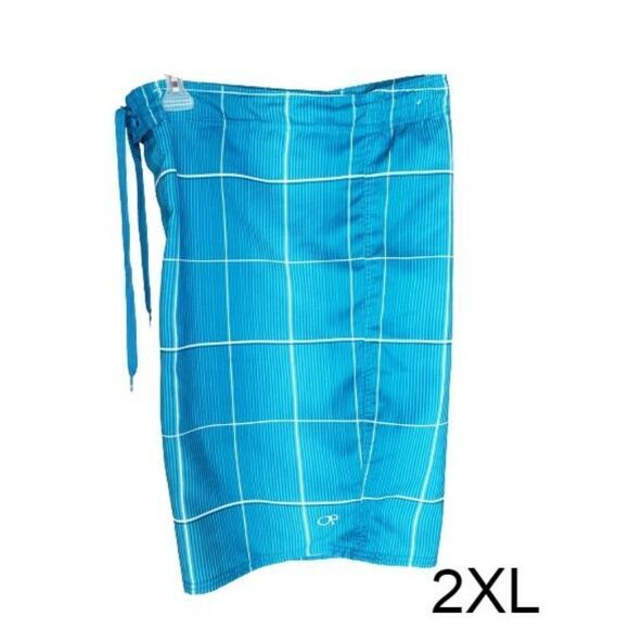 OP Men's Swimwear 2XL Blue White Stripes Boardshorts Swim Trunks 2XL - Picture 1 of 7